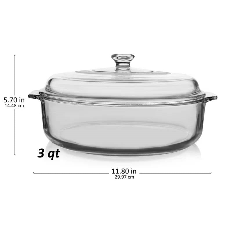 3-Quart Glass Bakeware Casserole Dish Dutch Oven with Oven-Safe Glass Lid - Tampa Home & Garden Store