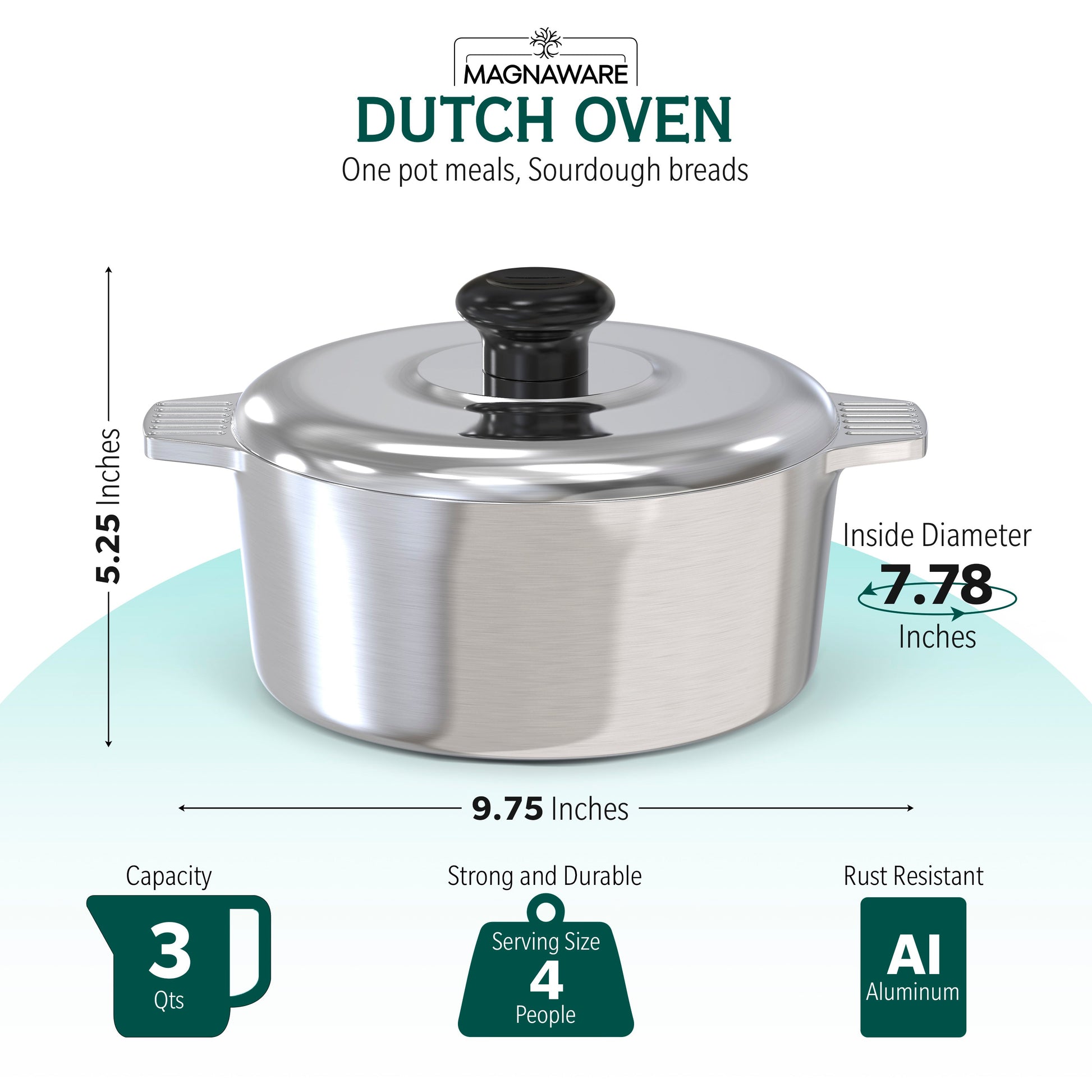 3 Quarts Round Dutch Oven with Lid - Tampa Home & Garden Store