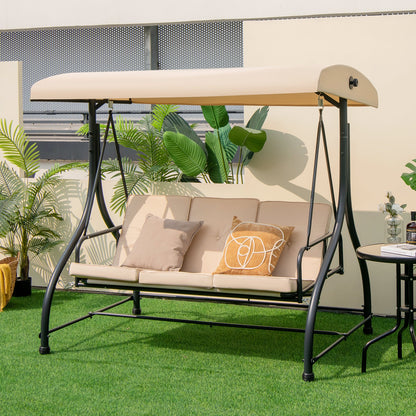 3 Seat Outdoor Porch Swing with Adjustable Canopy-Beige - Tampa Home & Garden Store