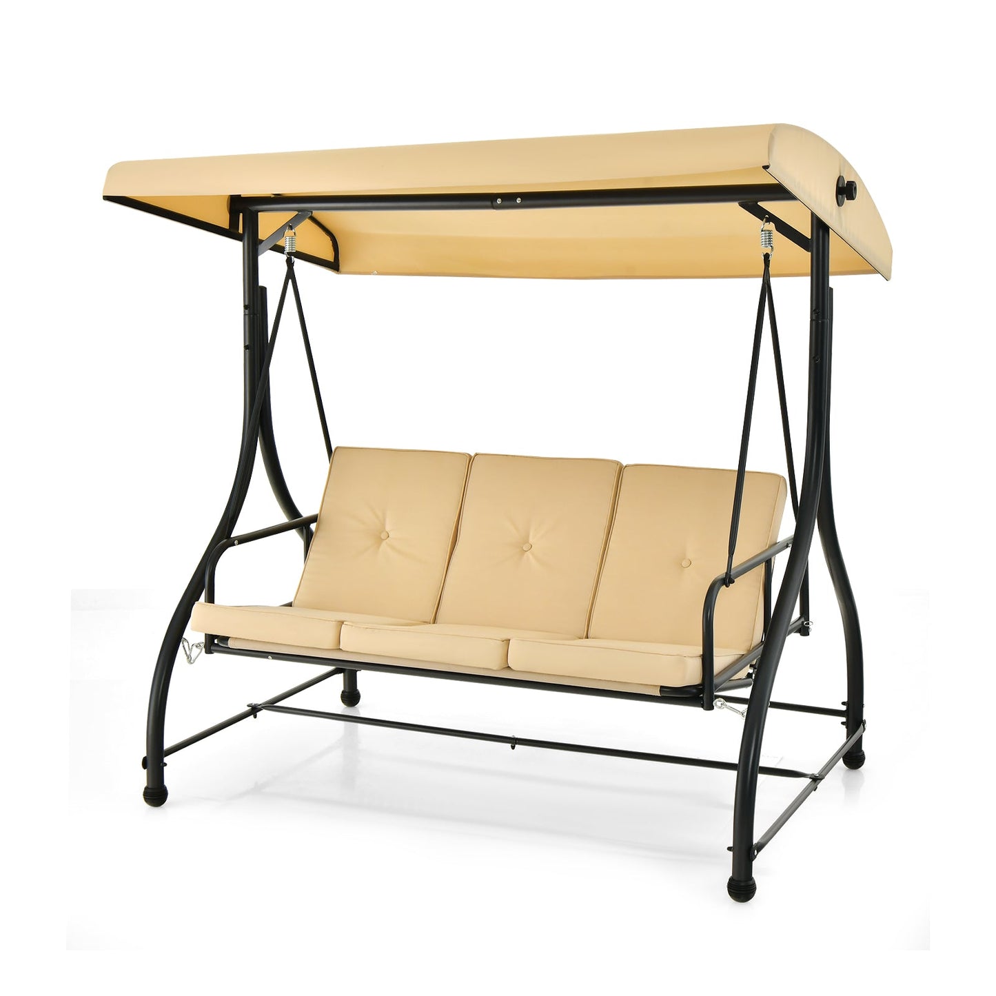 3 Seat Outdoor Porch Swing with Adjustable Canopy-Beige - Tampa Home & Garden Store