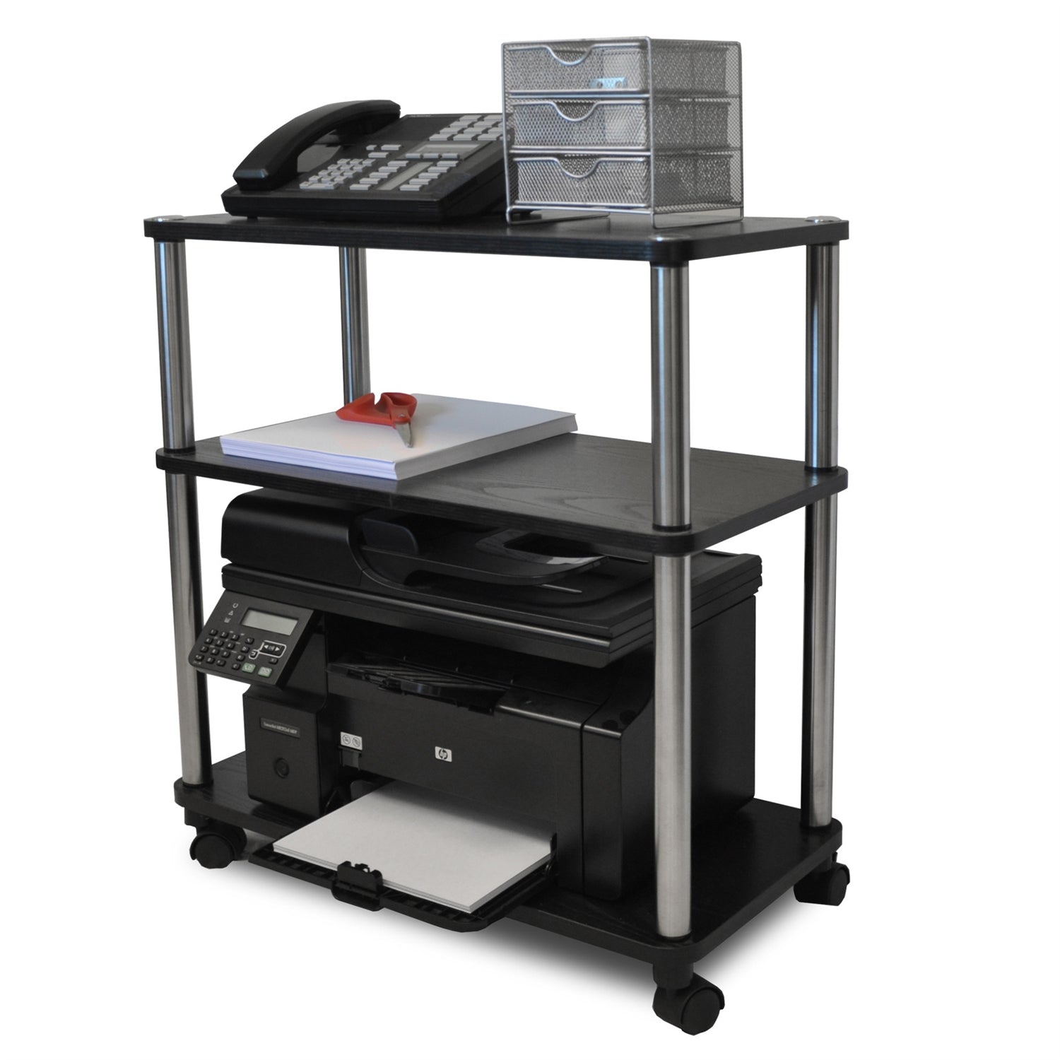 3-Shelf Mobile Home Office Caddy Printer Stand Cart in Black - Tampa Home & Garden Store