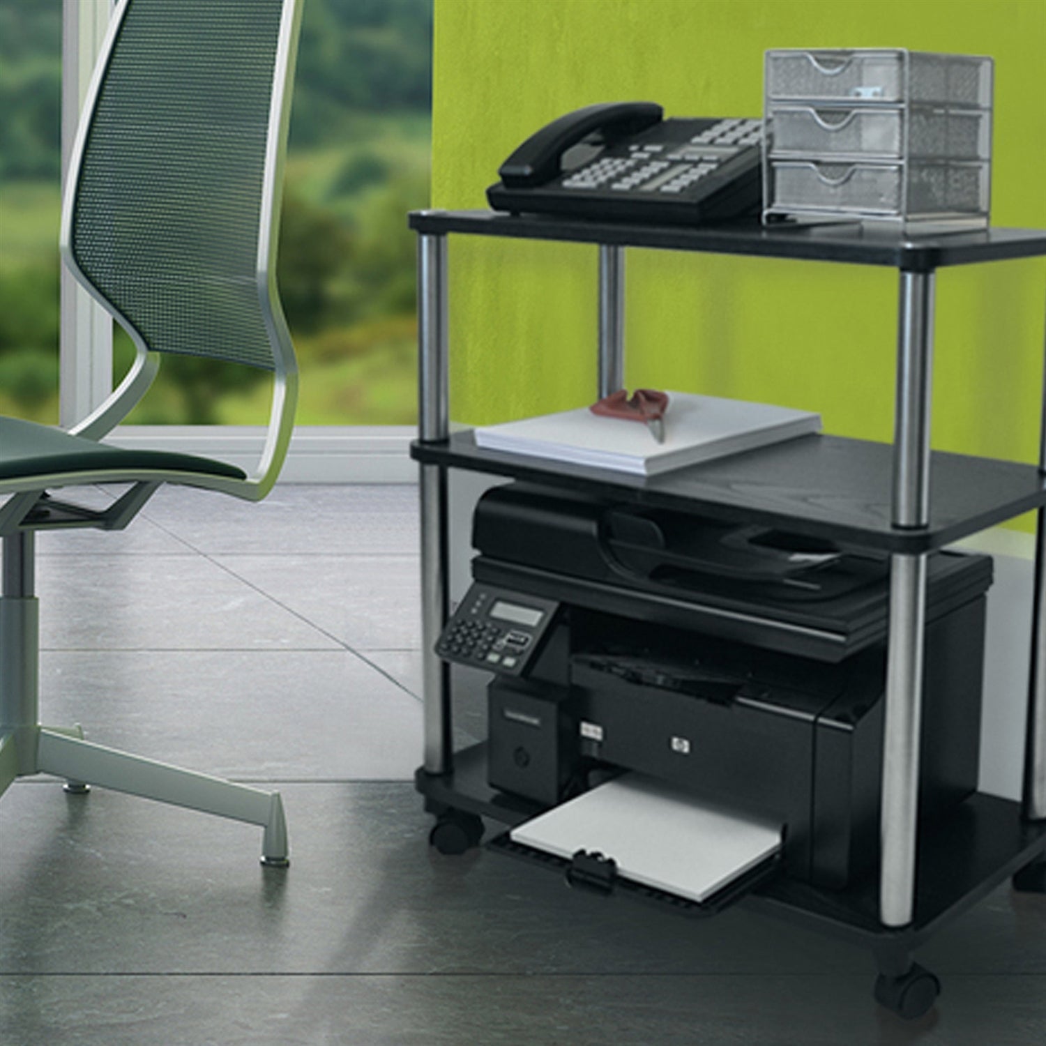3-Shelf Mobile Home Office Caddy Printer Stand Cart in Black - Tampa Home & Garden Store