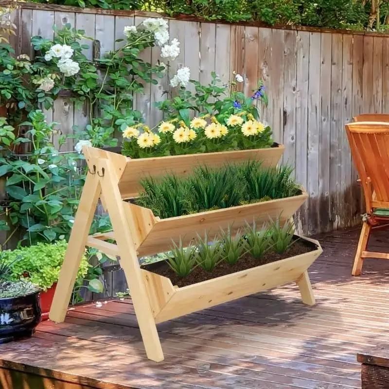 3-Tier A Frame Fir Wood 3 Elevated Planter Box Raised Garden Bed - Tampa Home & Garden Store