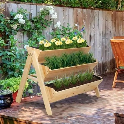 3-Tier A Frame Fir Wood 3 Elevated Planter Box Raised Garden Bed - Tampa Home & Garden Store