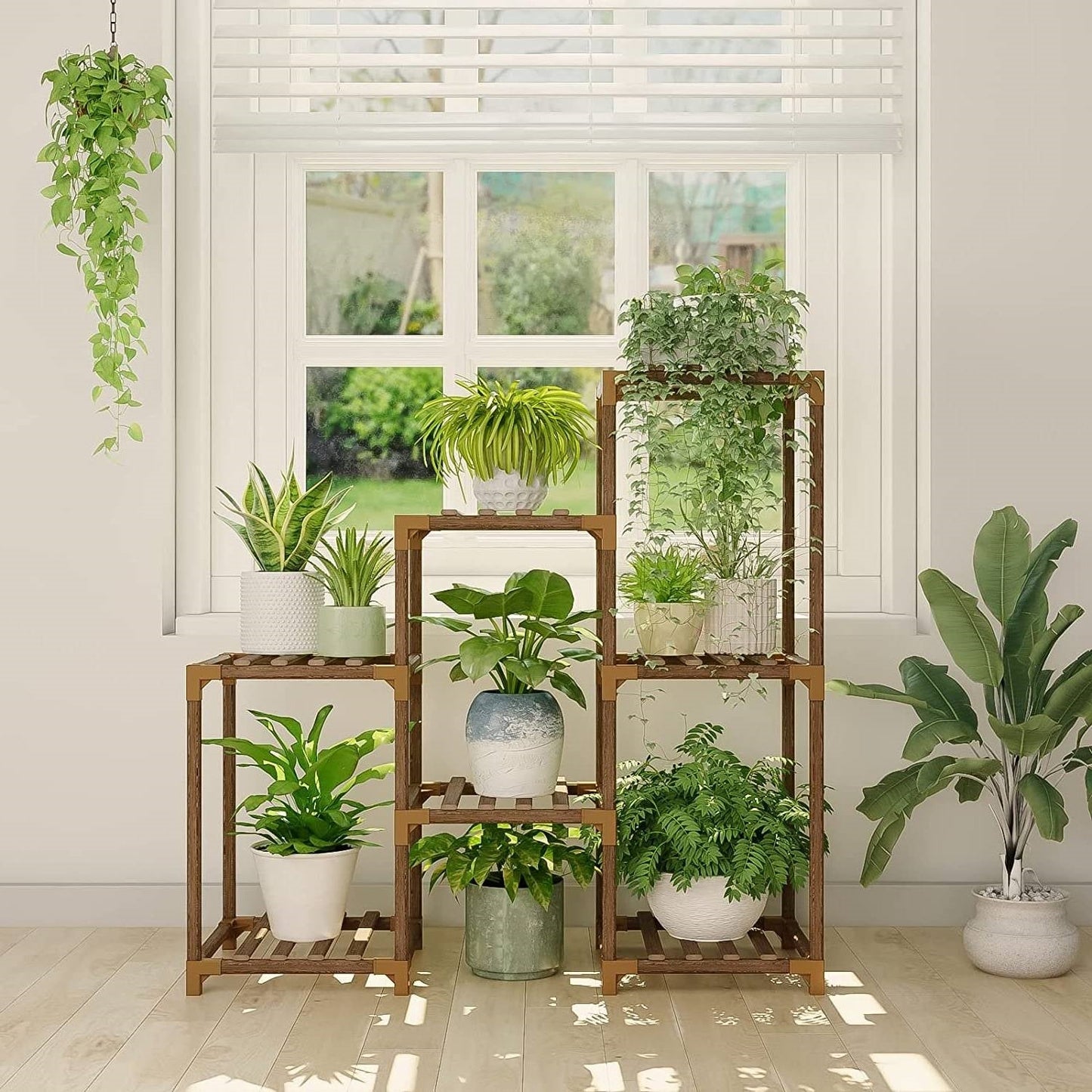3-Tier Indoor Outdoor Wooden Plant Stand Planter Shelf - Tampa Home & Garden Store
