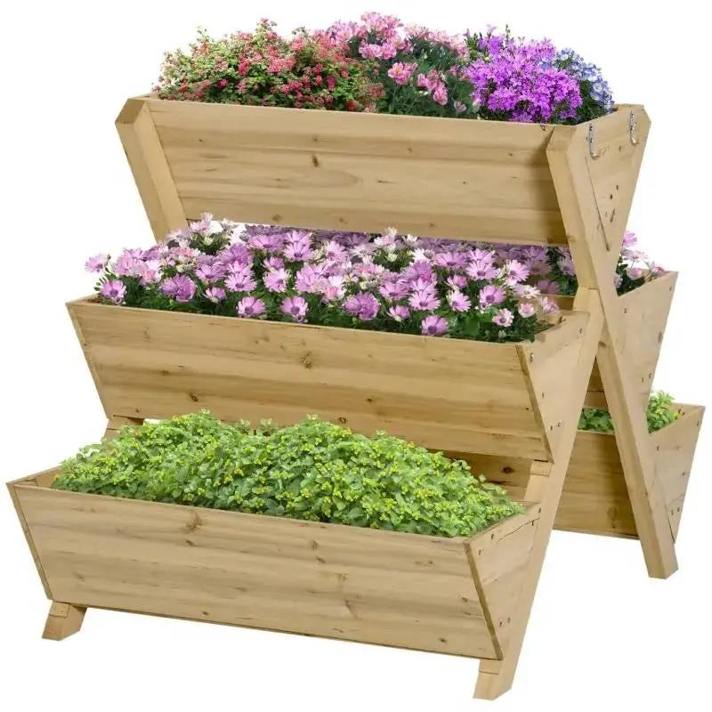 3-Tier Outdoor Fir Wood Elevated Planter Herb Flower Box Raised Garden Bed - Tampa Home & Garden Store