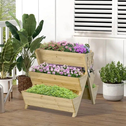 3-Tier Outdoor Fir Wood Elevated Planter Herb Flower Box Raised Garden Bed - Tampa Home & Garden Store