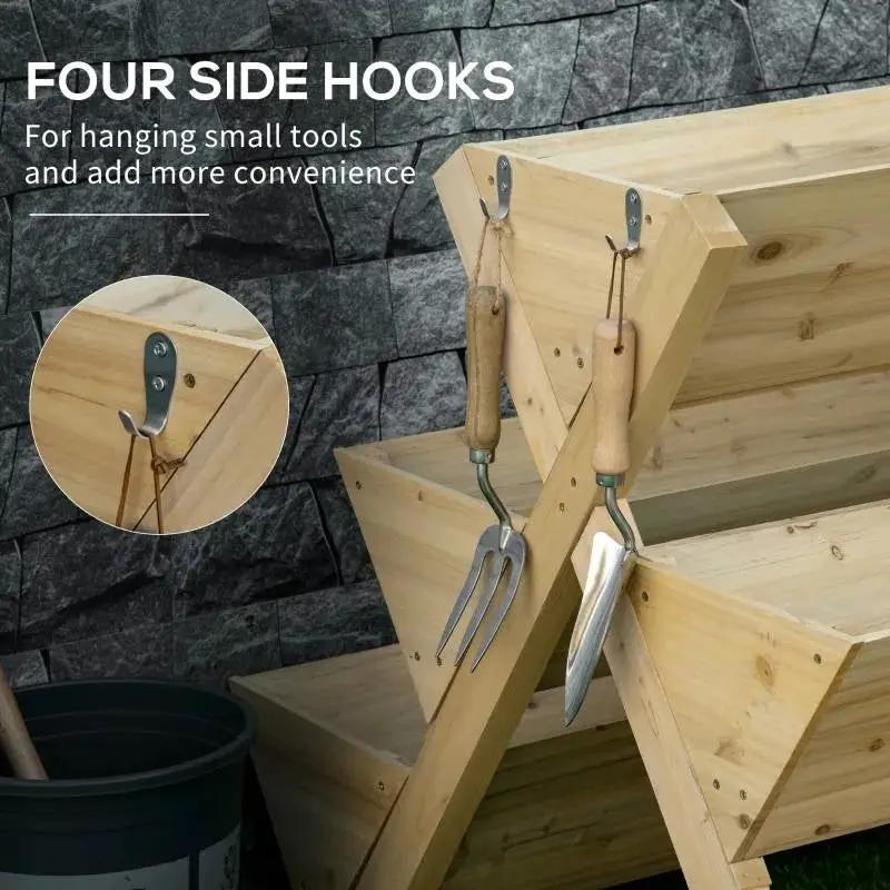 3-Tier Outdoor Fir Wood Elevated Planter Herb Flower Box Raised Garden Bed - Tampa Home & Garden Store