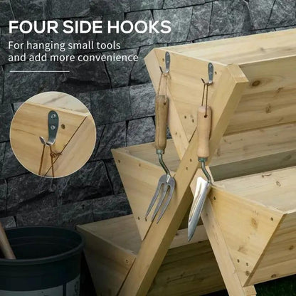 3-Tier Outdoor Fir Wood Elevated Planter Herb Flower Box Raised Garden Bed - Tampa Home & Garden Store