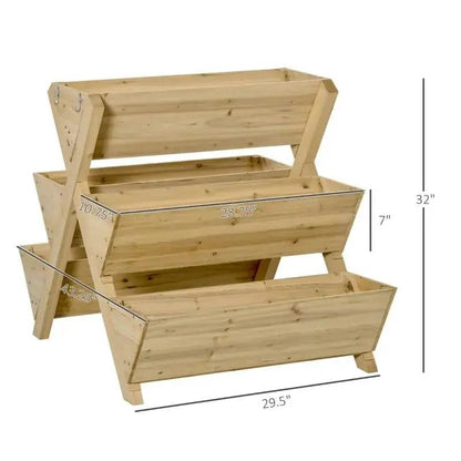 3-Tier Outdoor Fir Wood Elevated Planter Herb Flower Box Raised Garden Bed - Tampa Home & Garden Store