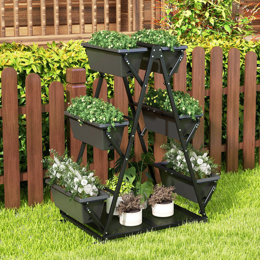 3-Tier Vertical Raised Garden Bed with 4 Wheels and 6 Container Boxes-Black - Tampa Home & Garden Store