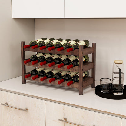 Organizador de botellas de vino de bambú de 3 niveles para encimera-Café