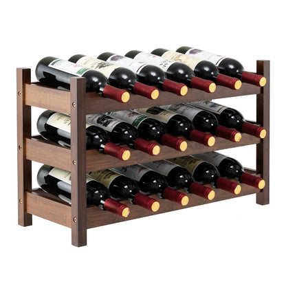 Organizador de botellas de vino de bambú de 3 niveles para encimera-Café