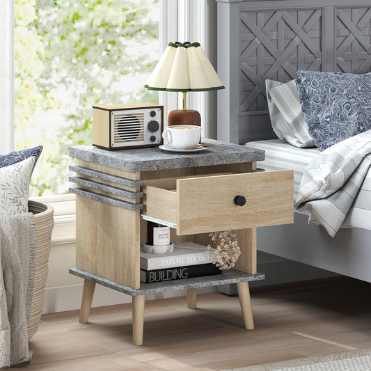 3-Tier Bedside Table Nightstand with Antique Grey Faux Marble Top-Grey - Tampa Home & Garden Store
