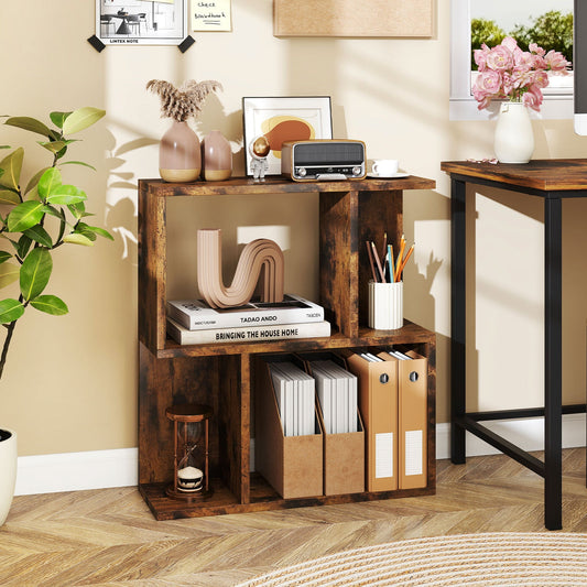 3-Tier Bookshelf with Display Shelf for Small Space-Rustic Brown - Tampa Home & Garden Store