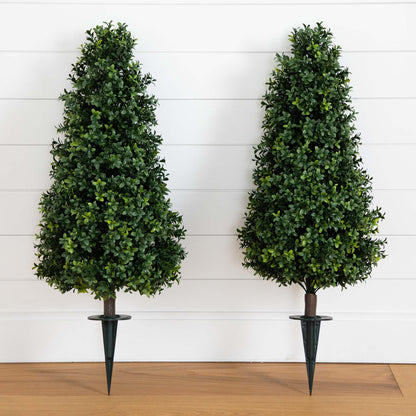 3' UV Resistant Artificial Boxwood Plant with Integrated Ground Stake (Indoor/Outdoor) - Set of 2 - Tampa Home & Garden Store