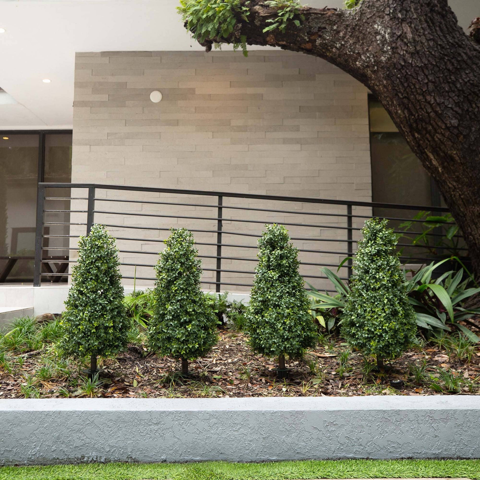 3' UV Resistant Artificial Boxwood Plant with Integrated Ground Stake (Indoor/Outdoor) - Set of 2 - Tampa Home & Garden Store