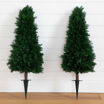3' UV Resistant Artificial Cedar Plant with Integrated Ground Stake (Indoor/Outdoor) - Set of 2 - Tampa Home & Garden Store
