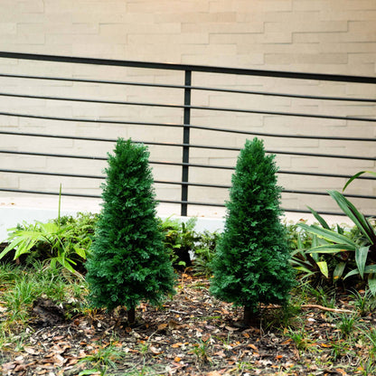 3' UV Resistant Artificial Cedar Plant with Integrated Ground Stake (Indoor/Outdoor) - Set of 2 - Tampa Home & Garden Store