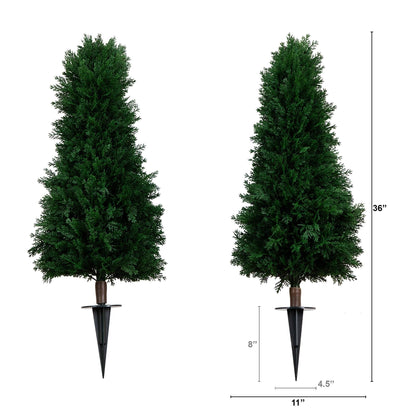 3' UV Resistant Artificial Cedar Plant with Integrated Ground Stake (Indoor/Outdoor) - Set of 2 - Tampa Home & Garden Store