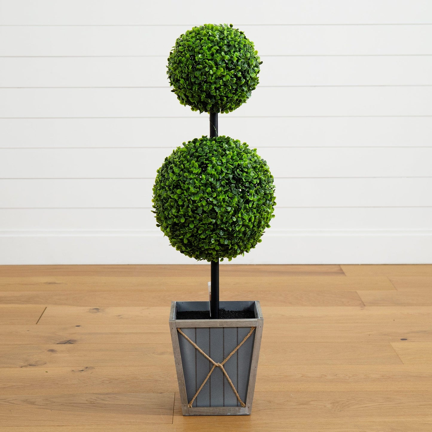 3’ UV Resistant Artificial Double Ball Boxwood Topiary with LED Lights in Decorative Planter (Indoor/Outdoor) - Tampa Home & Garden Store