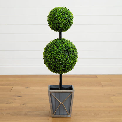 3’ UV Resistant Artificial Double Ball Boxwood Topiary with LED Lights in Decorative Planter (Indoor/Outdoor) - Tampa Home & Garden Store