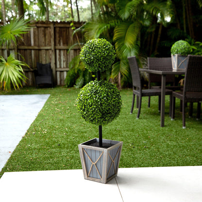 3’ UV Resistant Artificial Double Ball Boxwood Topiary with LED Lights in Decorative Planter (Indoor/Outdoor) - Tampa Home & Garden Store