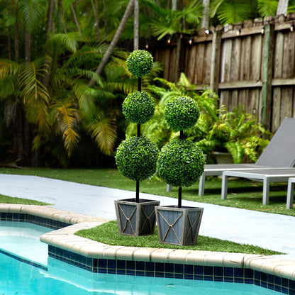 3’ UV Resistant Artificial Double Ball Boxwood Topiary with LED Lights in Decorative Planter (Indoor/Outdoor) - Tampa Home & Garden Store