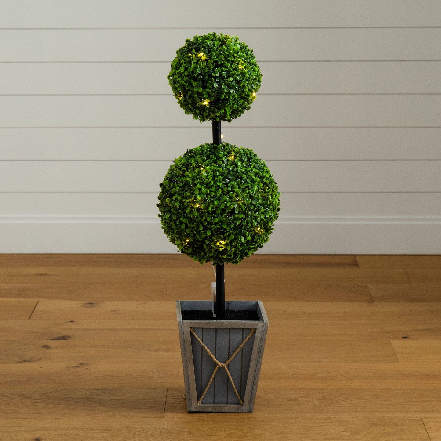 3’ UV Resistant Artificial Double Ball Boxwood Topiary with LED Lights in Decorative Planter (Indoor/Outdoor) - Tampa Home & Garden Store
