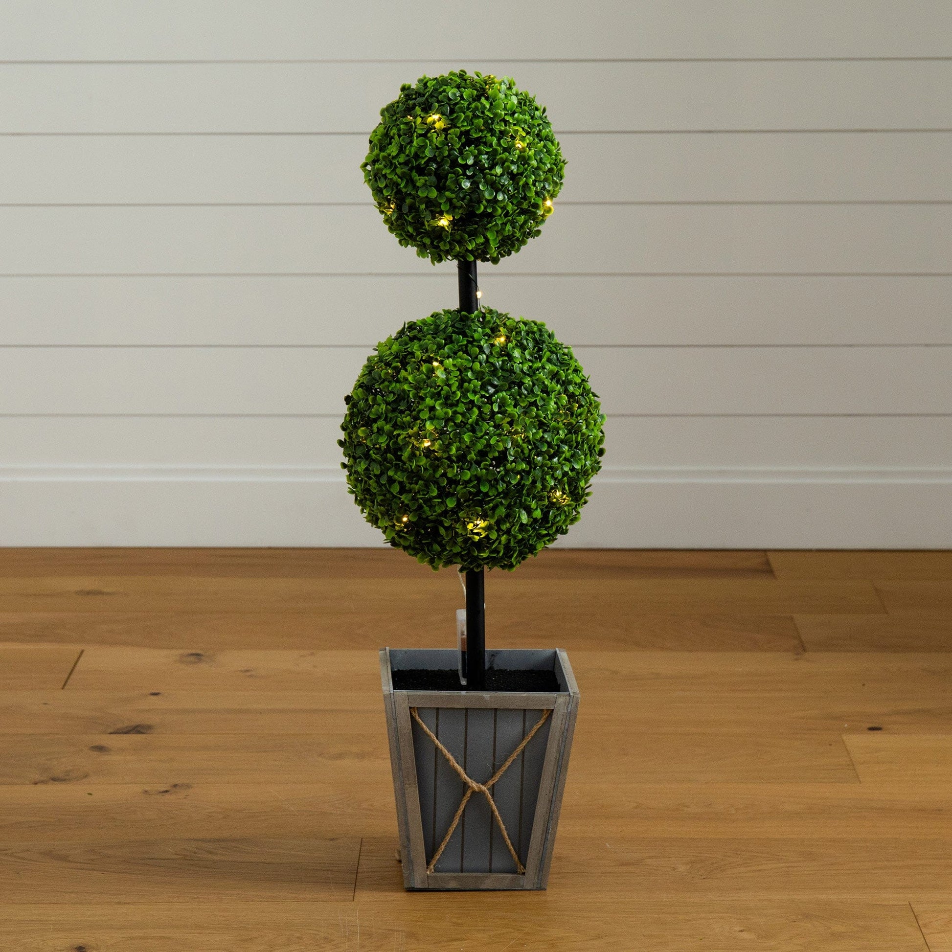 3’ UV Resistant Artificial Double Ball Boxwood Topiary with LED Lights in Decorative Planter (Indoor/Outdoor) - Tampa Home & Garden Store