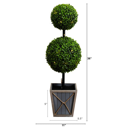 3’ UV Resistant Artificial Double Ball Boxwood Topiary with LED Lights in Decorative Planter (Indoor/Outdoor) - Tampa Home & Garden Store