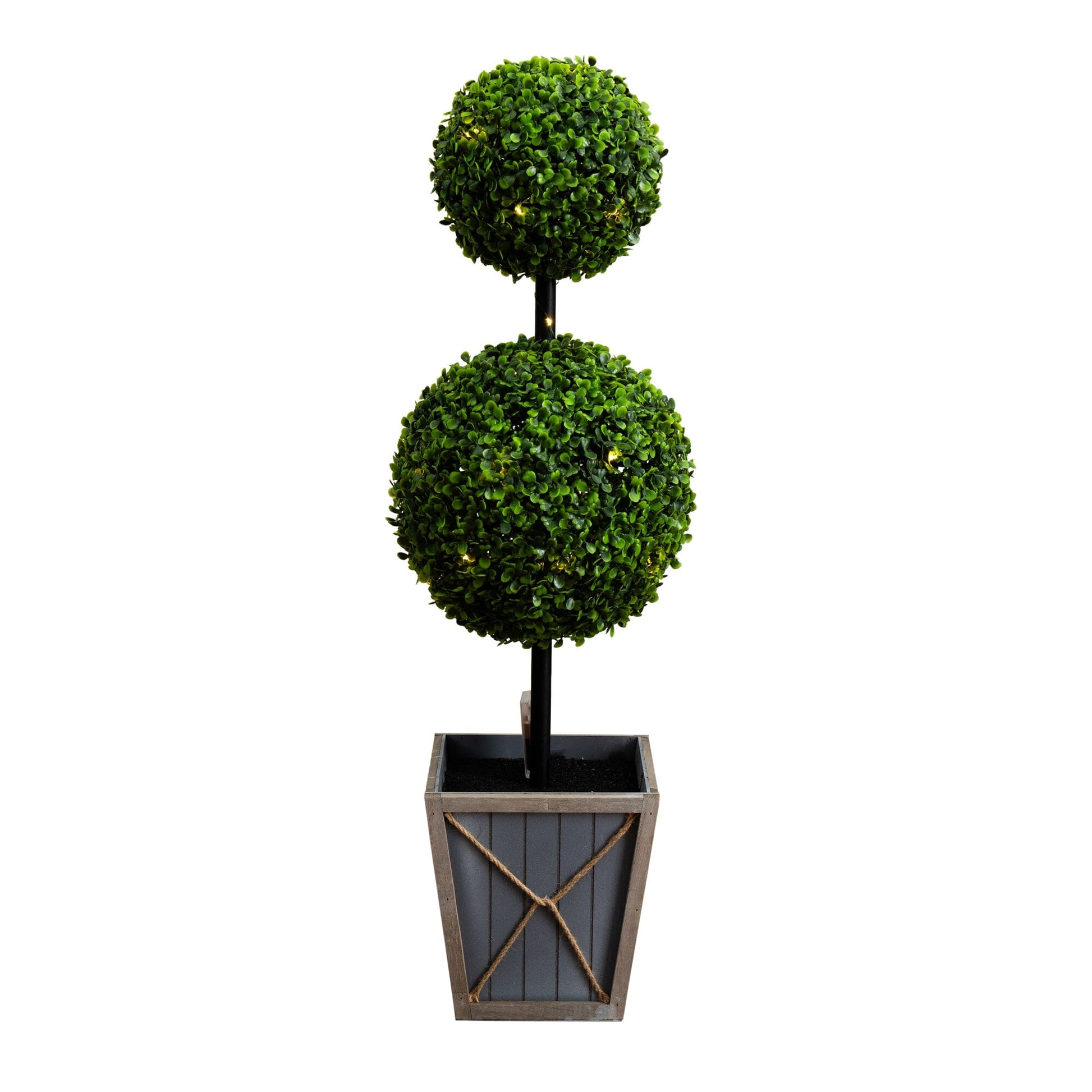 3’ UV Resistant Artificial Double Ball Boxwood Topiary with LED Lights in Decorative Planter (Indoor/Outdoor) - Tampa Home & Garden Store