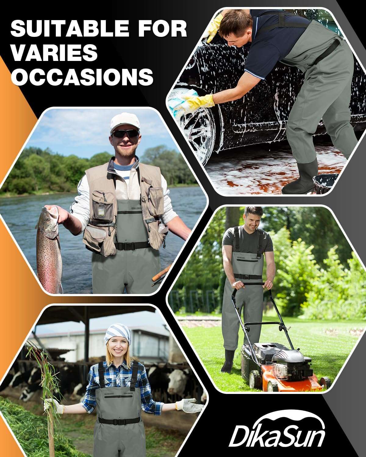 Chest Waders with Boots by Dikasun, grey bootfoot waders for men and women fishing hunting on Tampa Home & Garden Store