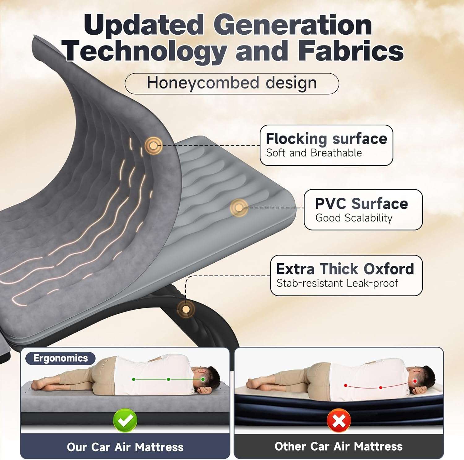 Backseat air mattress 24'' wide grey by Dikasun Outdoor; inflatable car bed with flocked surface on Tampa Home & Garden Store
