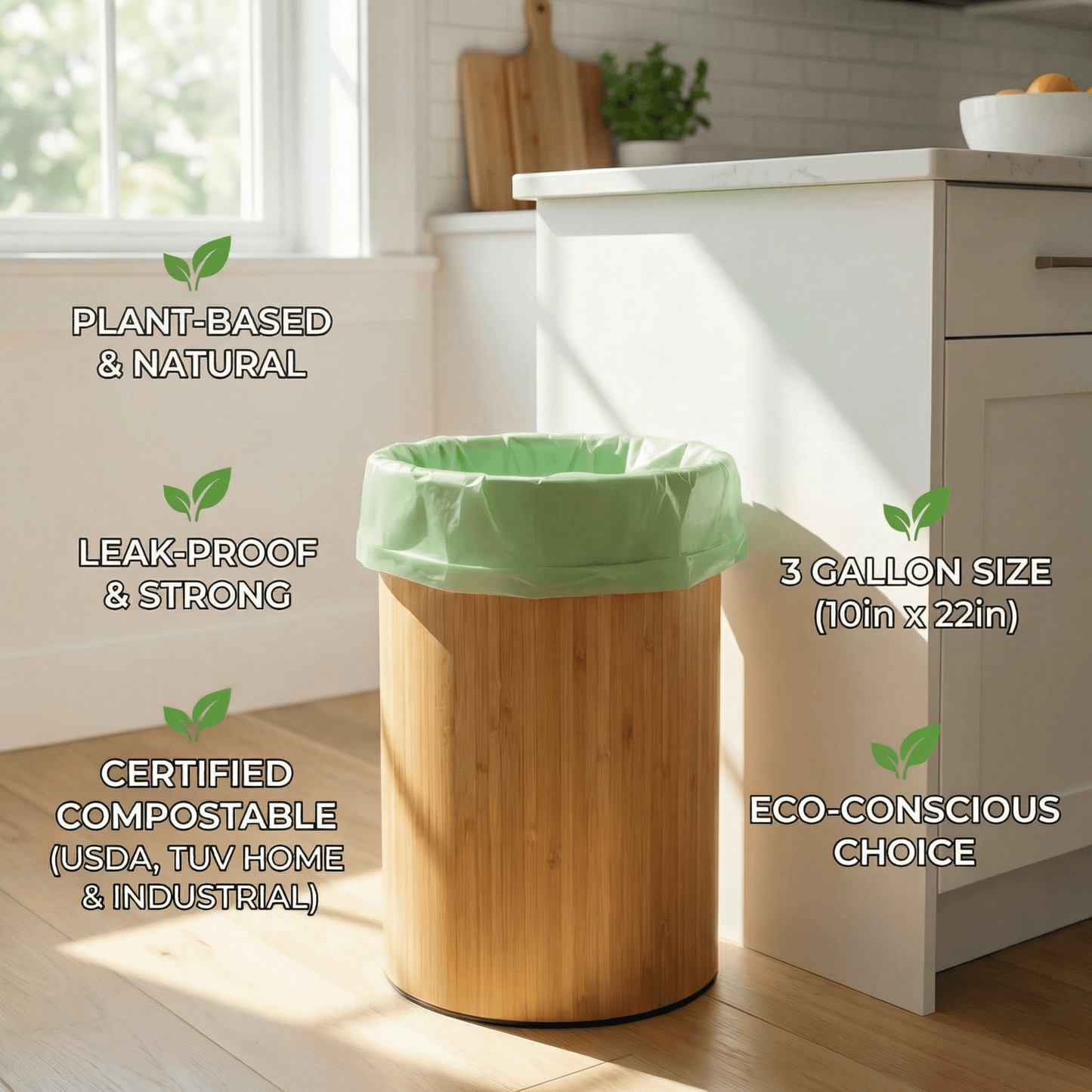Sacs poubelle végétaux de 11 litres (3 gallons) - 50 sacs