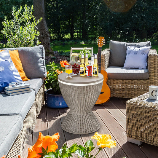 3 in 1 8 Gallon Patio Rattan Cooler Bar Table with Adjust Ice Bucket-Brown - Tampa Home & Garden Store