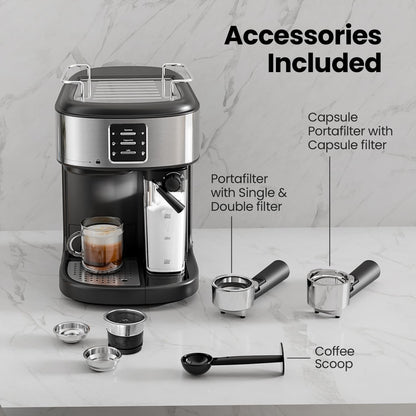 Cafetera espresso profesional 3 en 1 con sistema de calentamiento dual y compatible con cápsulas CM8011 
