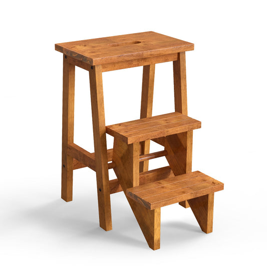 3-in-1 Rubber Wood Step Stool with Convenient Handle - Tampa Home & Garden Store
