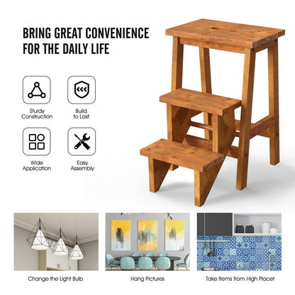 3-in-1 Rubber Wood Step Stool with Convenient Handle