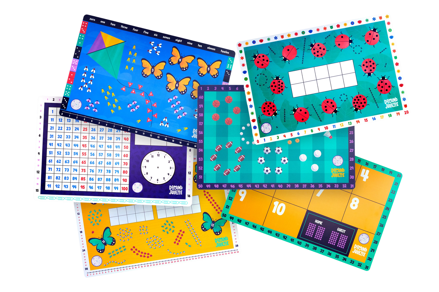 3-pack Math Placemat Bundle by Domino & Juliette, colorful placemats with numbers and grids on Tampa Home & Garden Store