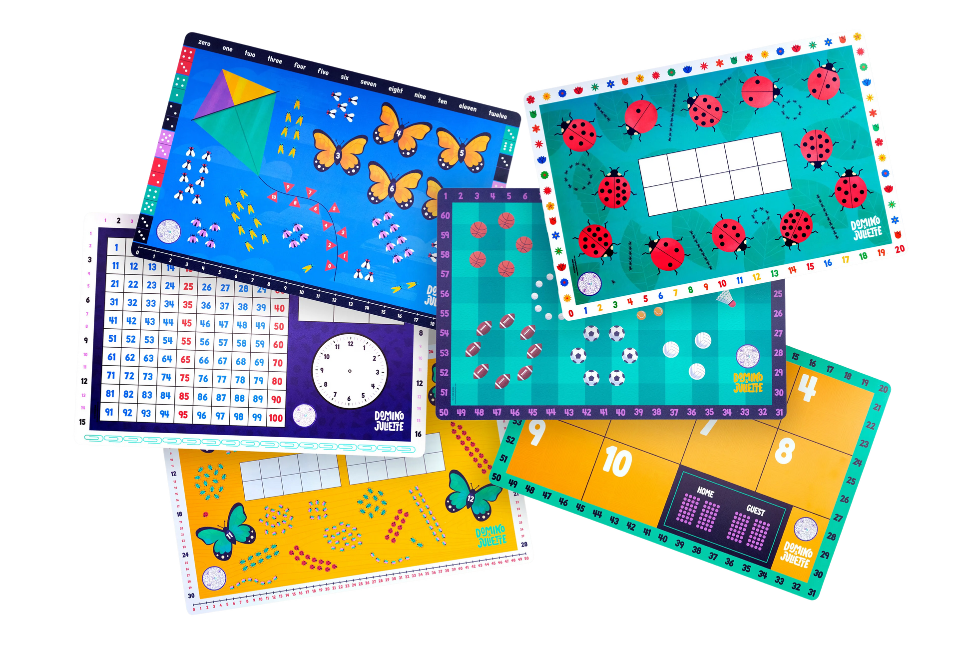 3-pack Math Placemat Bundle by Domino & Juliette, colorful placemats with numbers and grids on Tampa Home & Garden Store
