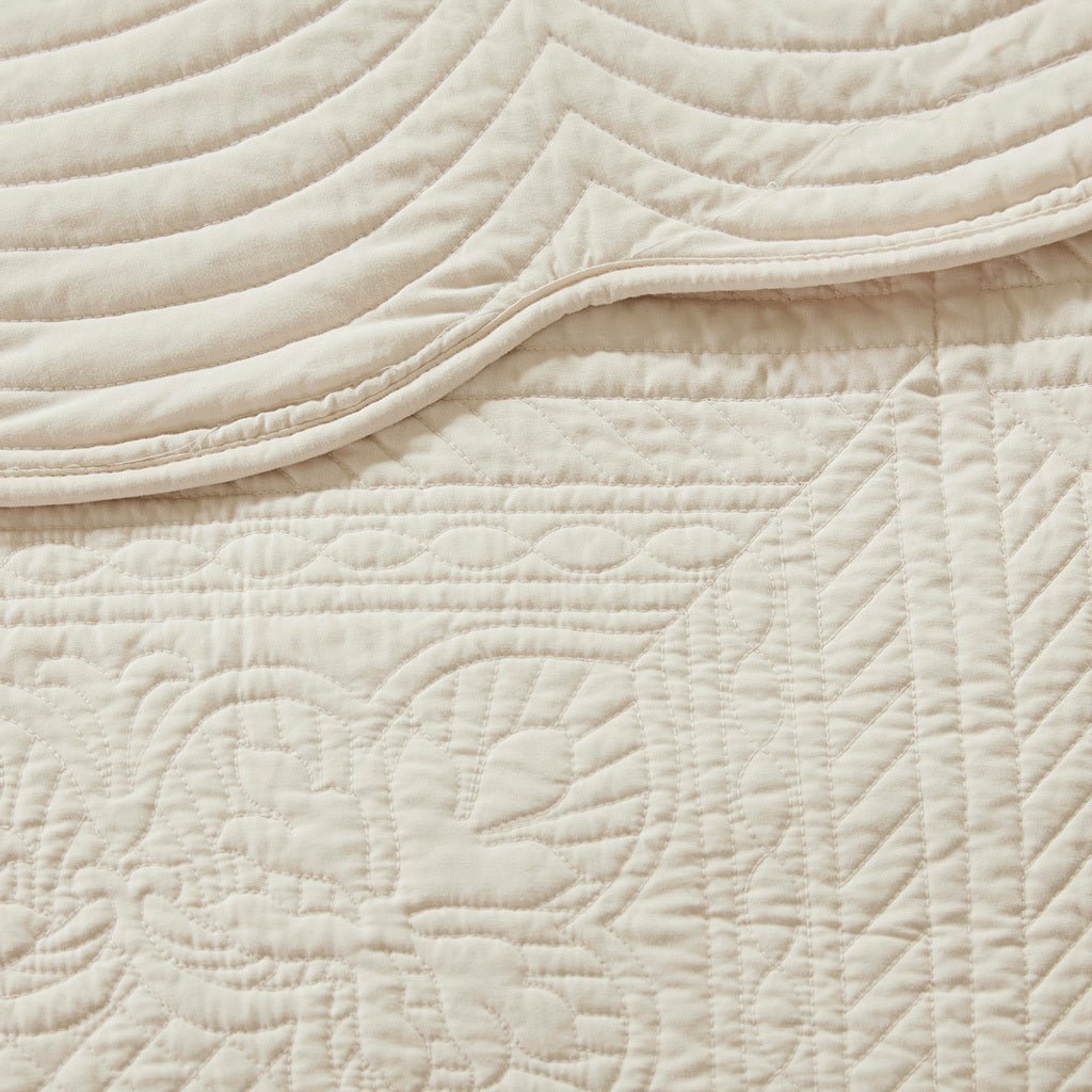3 Pc Antimicrobial Cream Reversible Scalloped Edge Quilt Set by HouseOfZazla on Tampa Home & Garden Store