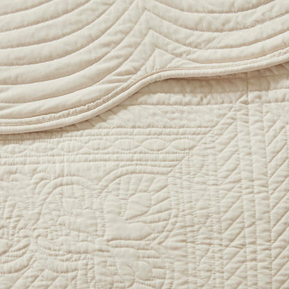 3 Pc Antimicrobial Cream Reversible Scalloped Edge Quilt Set by HouseOfZazla on Tampa Home & Garden Store