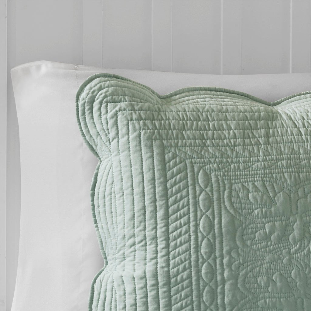 3 Pc Antimicrobial Seafoam Reversible Microfiber Quilt Set HouseOfZazla seafoam pattern on Tampa Home & Garden Store