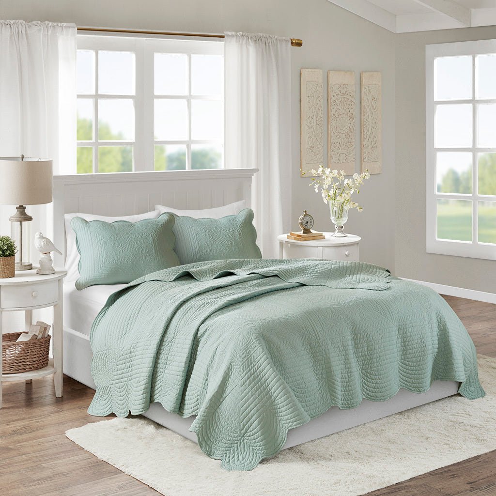 3pc seafoam reversible microfiber quilt set by HouseOfZazla with quilt and 2 shams on Tampa Home & Garden Store