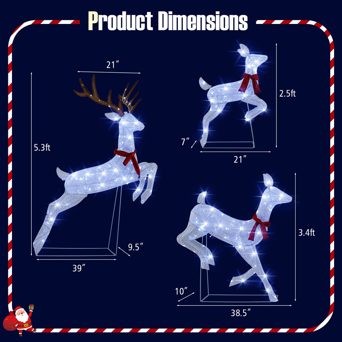 DirectDeals 3-Piece Christmas Pre-Lit Reindeer Set; white LED lit reindeer with red bows on Tampa Home & Garden Store