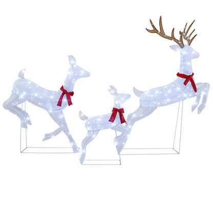 3-Piece lighted Christmas Reindeer Family white wireframe with LED lights and red bows DirectDeals on Tampa Home & Garden Store