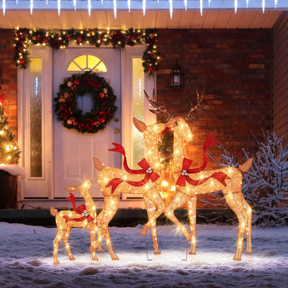 3-Piece Pre-Lit Christmas Deer Family Set, golden wireframe reindeer with warm LEDs DirectDeals on Tampa Home & Garden Store