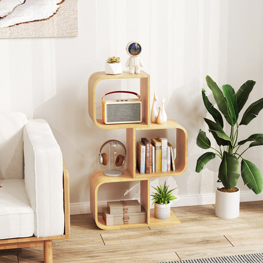 3-Tier S-Shaped Bookcase with 3 Open Cubes for Living Room-Natural - Tampa Home & Garden Store