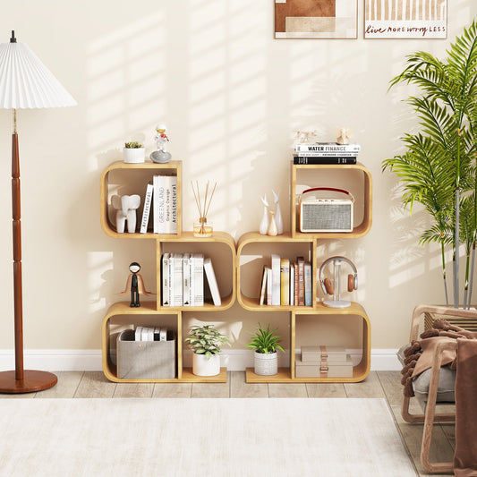 3-Tier S-Shaped Bookcase with 3 Open Cubes for Living Room-Natural - Tampa Home & Garden Store